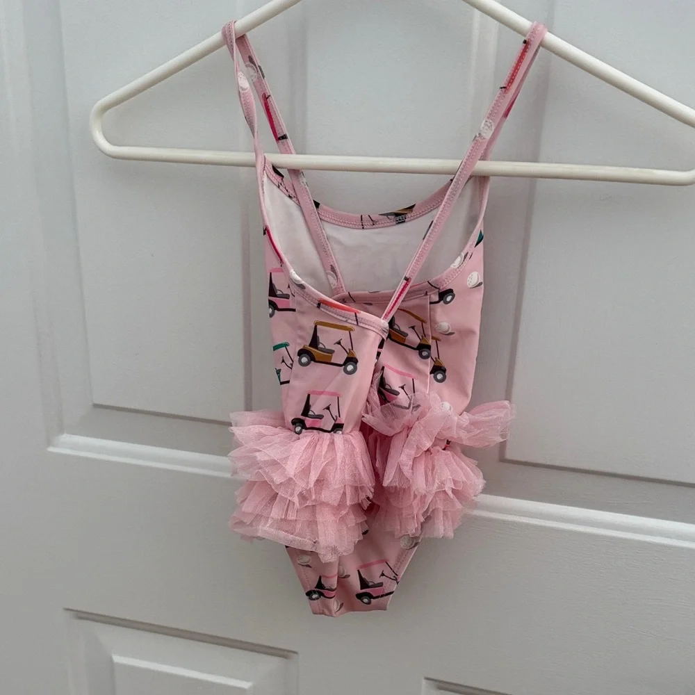 Pink Kids Swim One Piece with Ruffle Detail